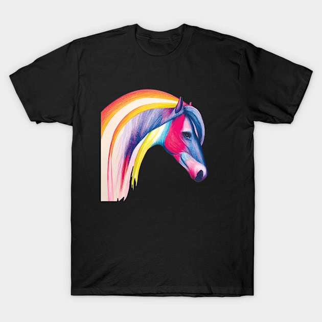 Rainbow Horse on Black - Striking and Beautiful T-Shirt by Geminiartstudio